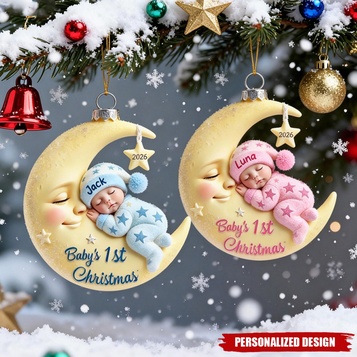 Personalized Baby’s First Christmas Moon Baby Acrylic Ornament - Custom Name
