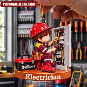 Personalized Electrician Acrylic Christmas Ornament - Custom Name Electrical Worker Gift