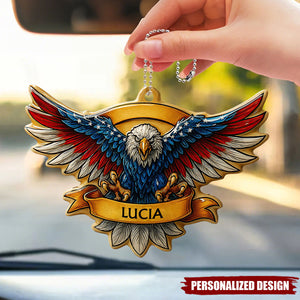 Personalized Eagle Car Hanging Ornament – Custom Name Patriotic Rearview Mirror Decor
