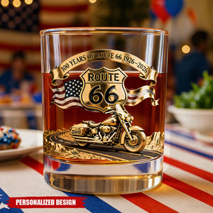 Personalized Route 66 100 Years Whiskey Glass – Gift For Bikers
