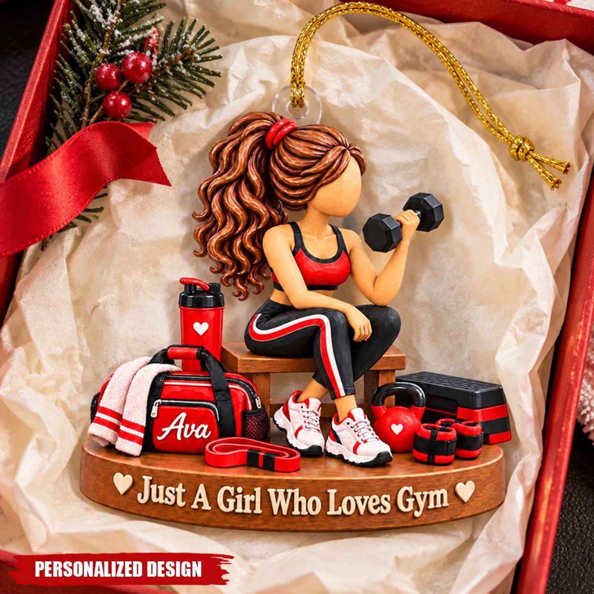Fitness Lady Customized Acrylic Christmas Keepsake - Ornament Gym Enthusiast Gift
