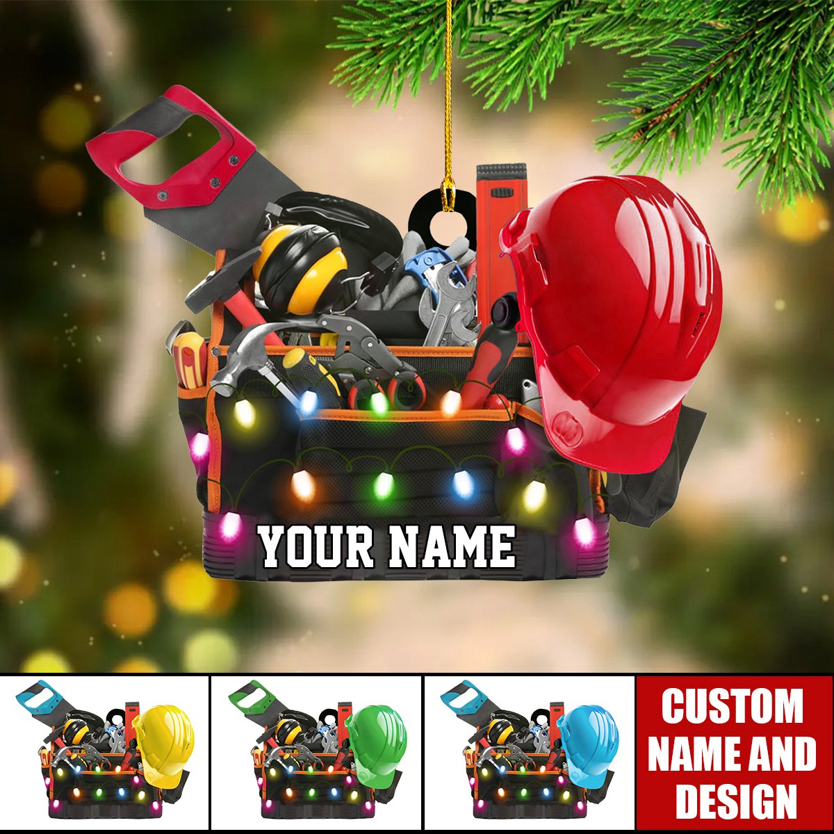 Personalized Construction Tool Box Hard Hat Christmas Ornament Gift For Blue Collar Workers - 2024 New Release