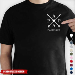 Personalized “PAPA” Arrow Heart Print T‑Shirt - Custom Dad Established Year Gift