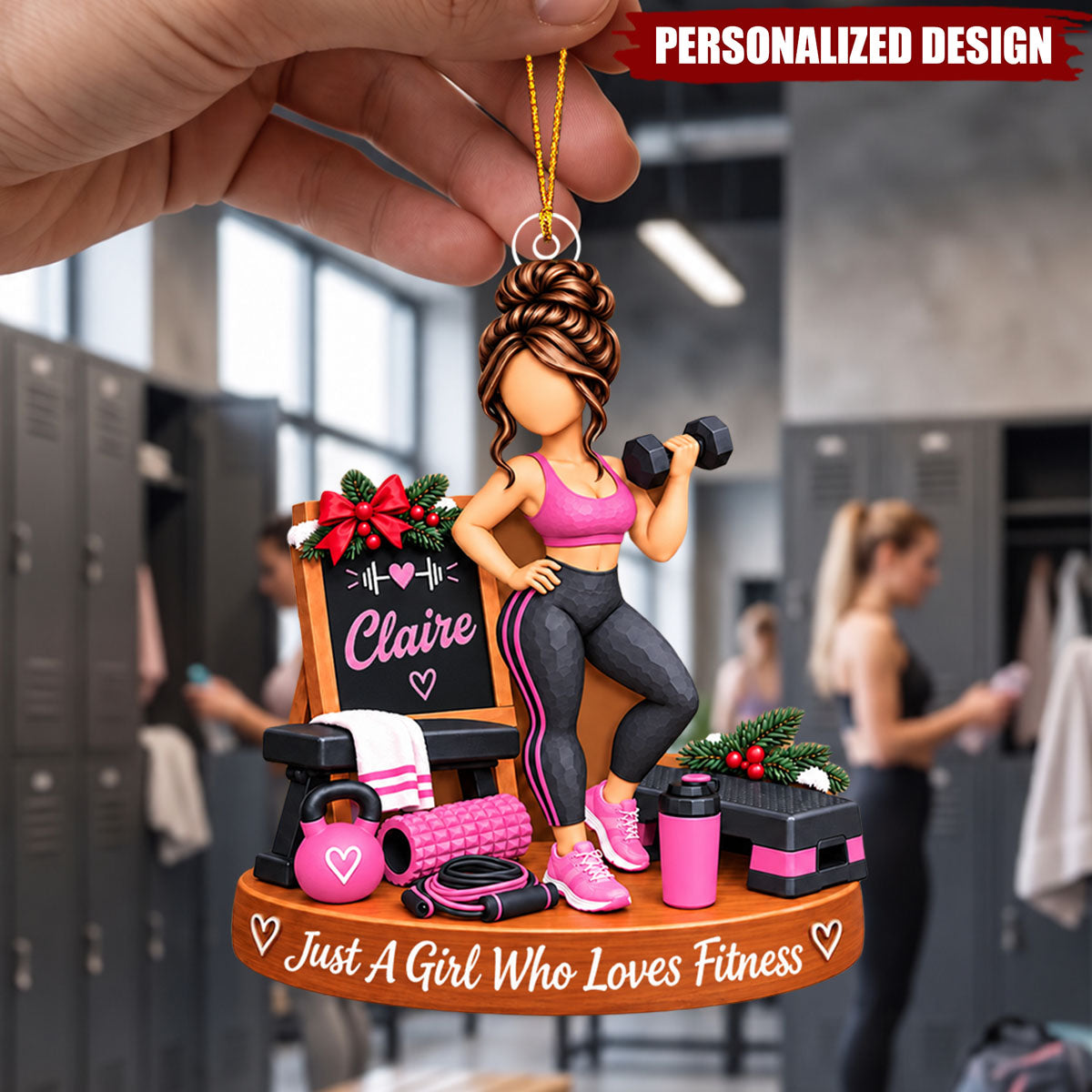 Weightlifting Girl Personalized Acrylic Ornament - Christmas Tree Hanging Decor