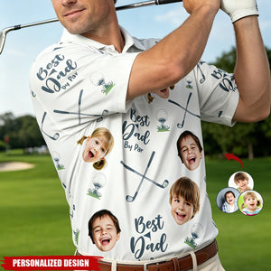 Personalized Kids Faces All‑Over Print Golf Shirt - Father’s Day Gift for Golf‑Loving Dad