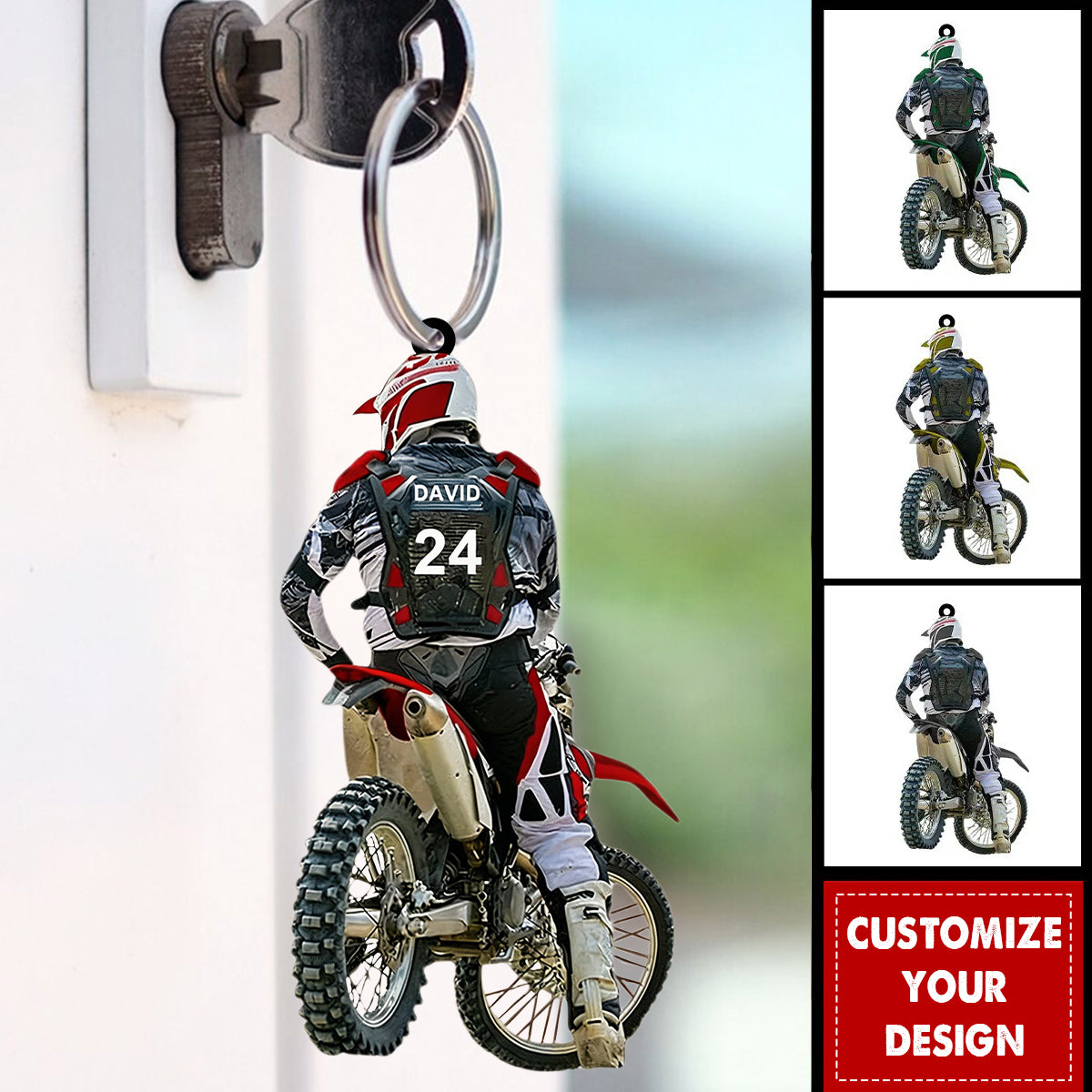 Personalized Motocross Dirt Bike Keychain - Gift for Biker Racer Motocross Racing