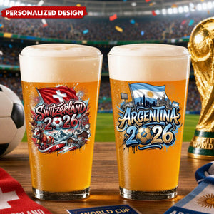Personalized World Cup Soccer Pint Glass Gift for Football Fans - Custom Name