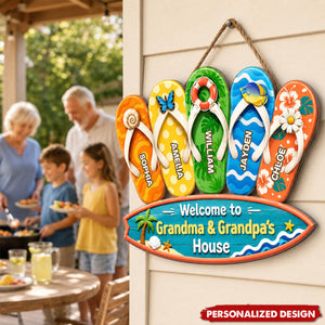 Personalized Summer Tropical Flip Flop Welcome Door Sign