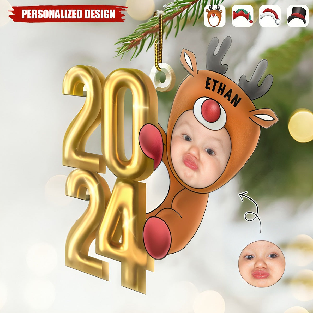 2024 New Release Custom Photo Christmas Santa Kid-Personalized Acrylic Ornament