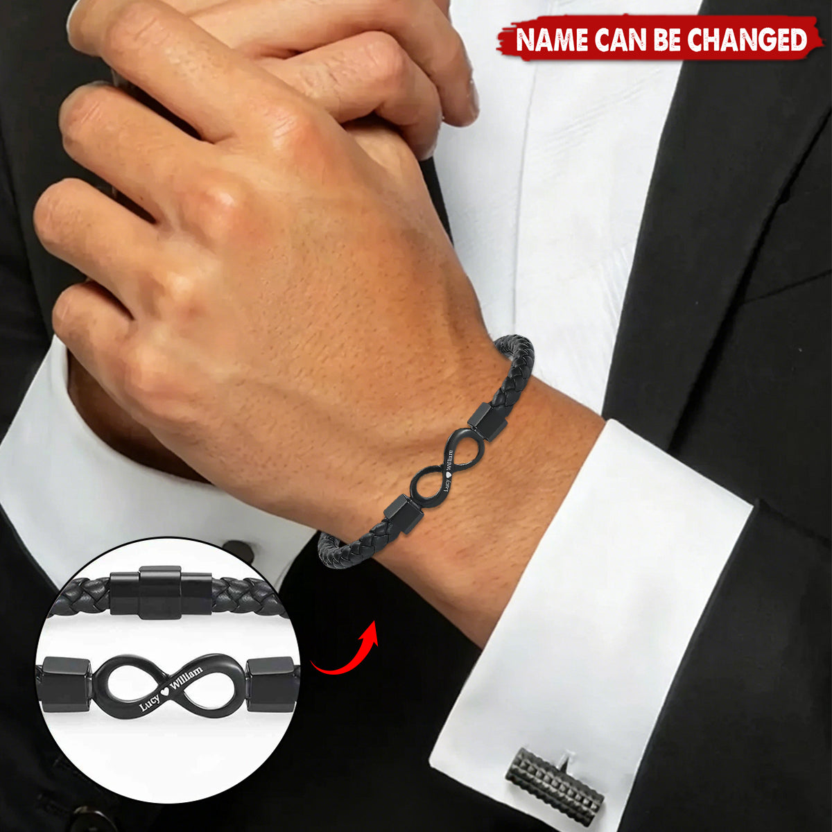 To My Man,Personalized Dual Name Infinity Leather Bracelet