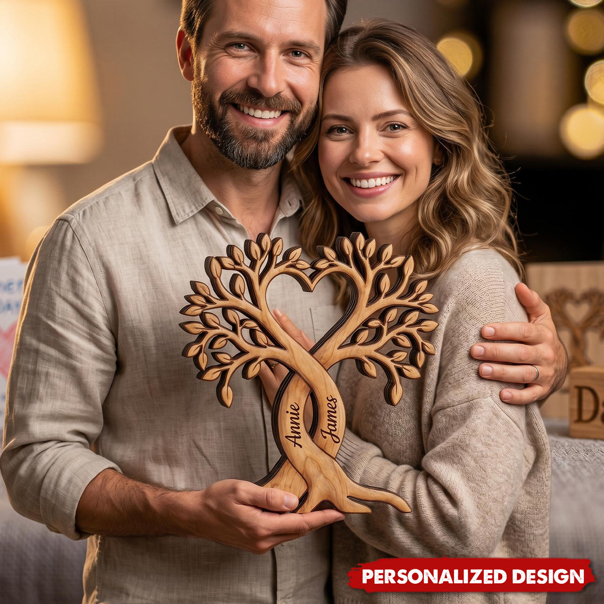 Personalized Couple Names Infinity Heart Tree of Life Wooden Decor -Couple Anniversary Gift