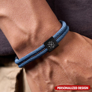 Personalized Double Wrap Braided  Rope Bracelet - Custom Black Cube Charm