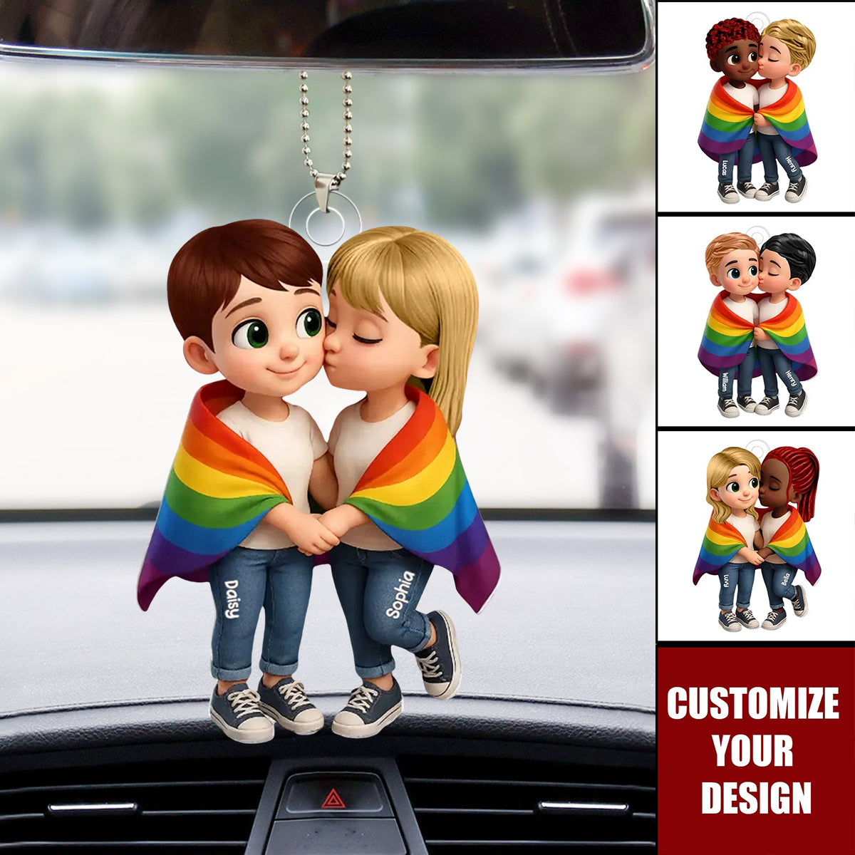 LGBT Couple Love Is Love Pride Month Personalized Acrylic Car Hanger