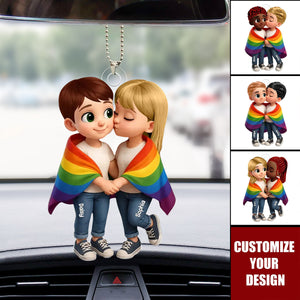 LGBT Couple Love Is Love Pride Month Personalized Acrylic Car Hanger