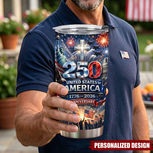 Personalized Unique USA 250 Year Freedom Custom Name Stainless Steel Tumbler