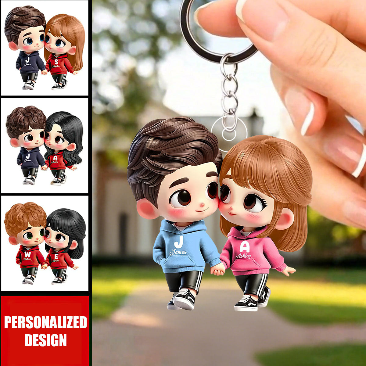 Cute Cartoon Couple Holding Hands Personalized Acrylic Keychain