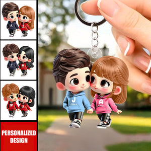 Cute Cartoon Couple Holding Hands Personalized Acrylic Keychain