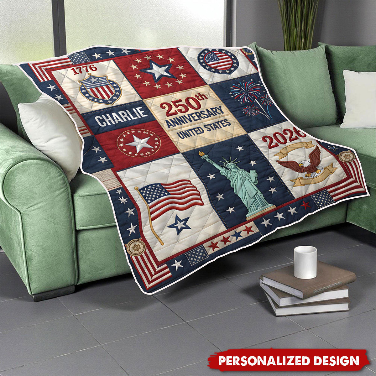 Personalized US 250th Anniversary Blanket -  Custom Name USA Independence Gift