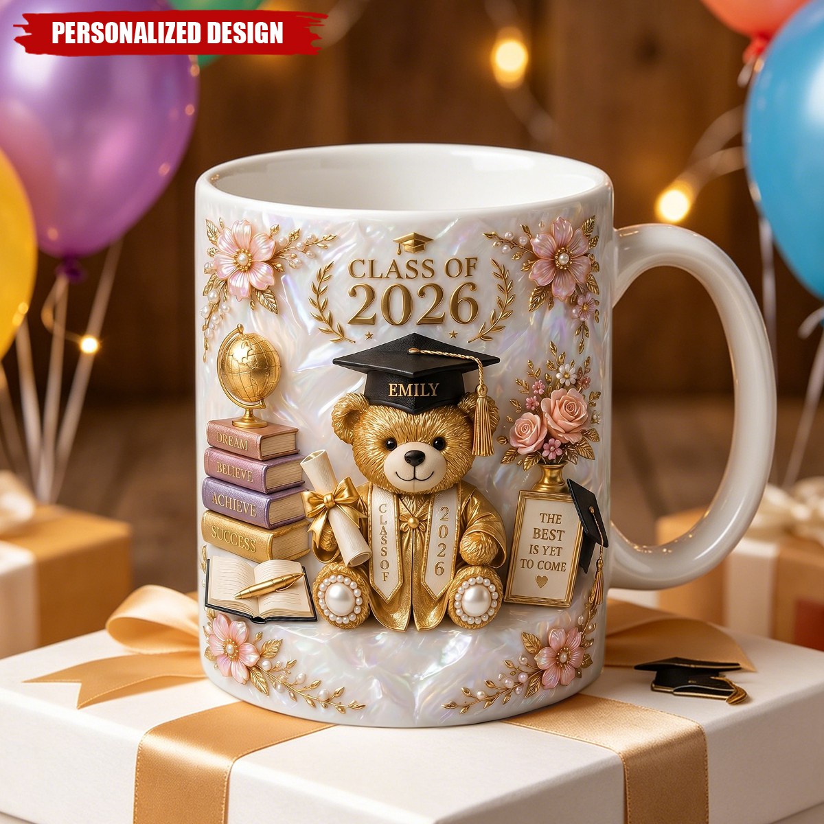 Personalized Class of 2026 Bear Graduation Mug
