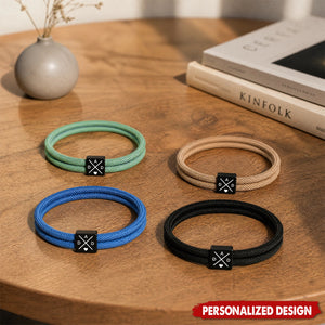 Personalized Double Wrap Braided  Rope Bracelet - Custom Black Cube Charm