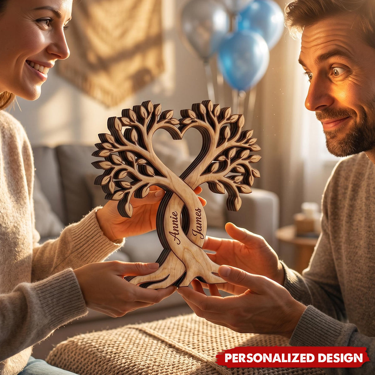 Personalized Couple Names Infinity Heart Tree of Life Wooden Decor -Couple Anniversary Gift