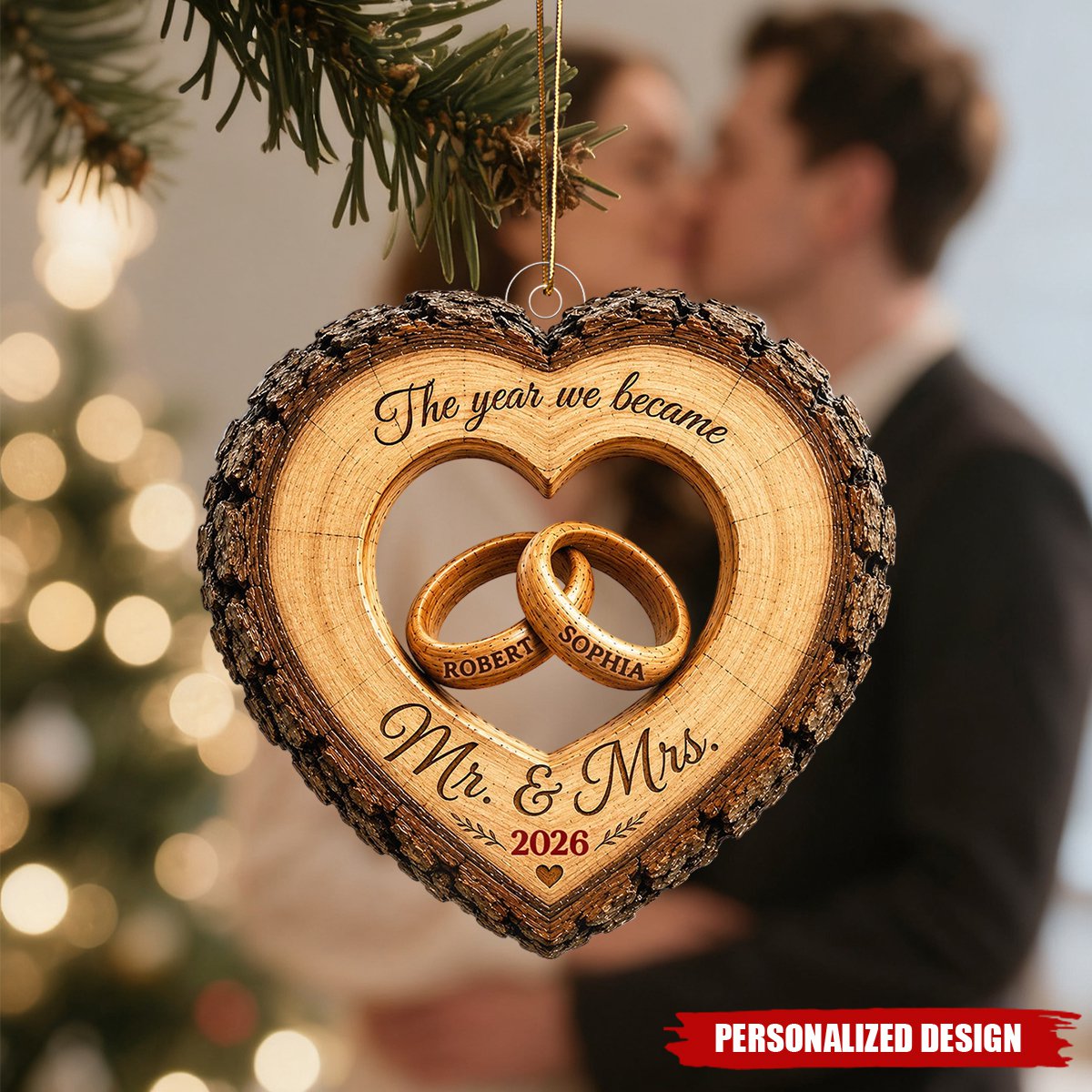 Personalized Heart Wood Slice Flat Acrylic Ornament - Wedding Year Milestone Keepsake