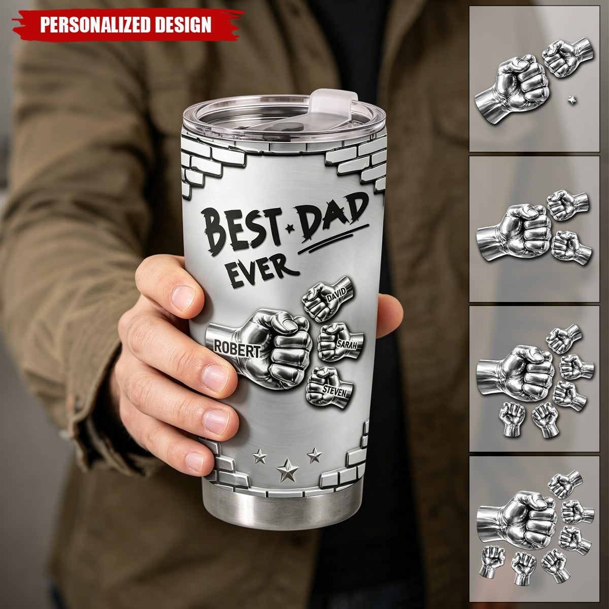 Personalized Multi Kid Name Fist Bump Design Tumbler - Stainless Steel Travel Tumbler