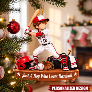 Personalized Young Baseball Player Acrylic Ornament - Custom Jersey Number Christmas Tree Decor