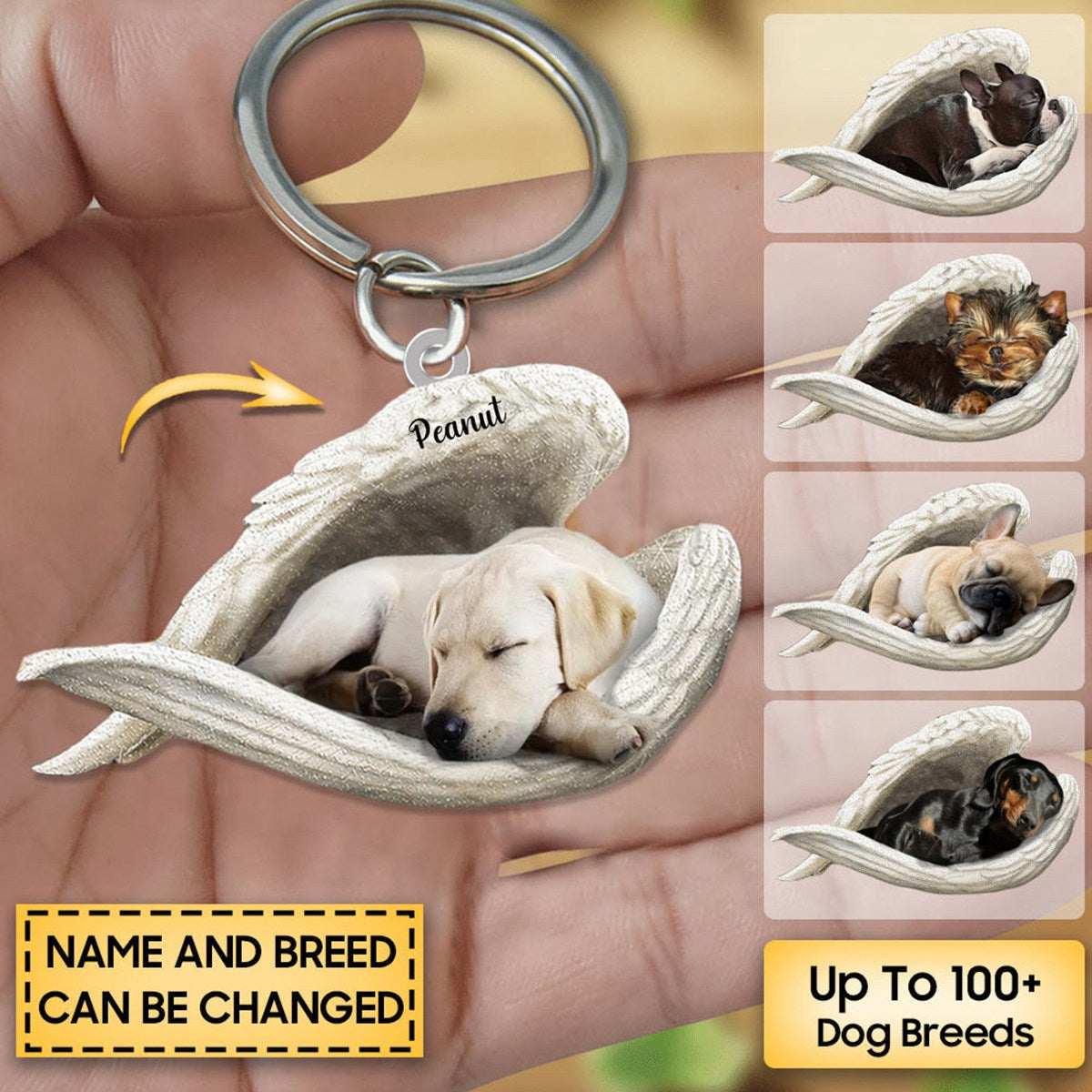 Personalized Stainless Dog Sleeping Angel Keychain-Great Gift Idea For Dog Lovers