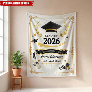 Personalized Graduation Blanket - Custom Name Class of 2026 Gift