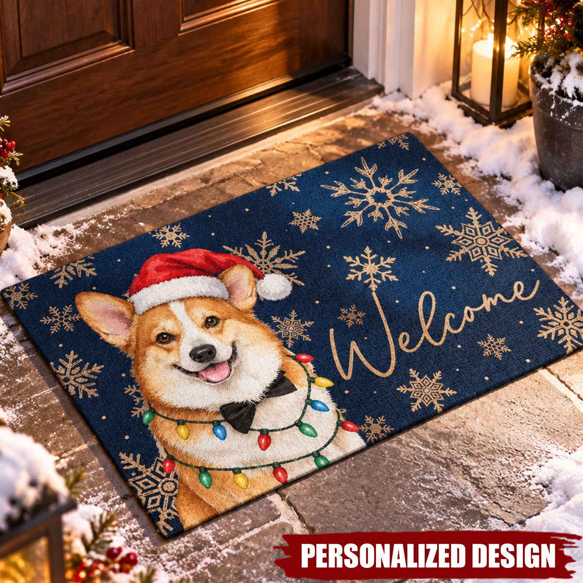 Holiday Pet Welcome Mat, Custom Pet Breed Christmas Porch Decor