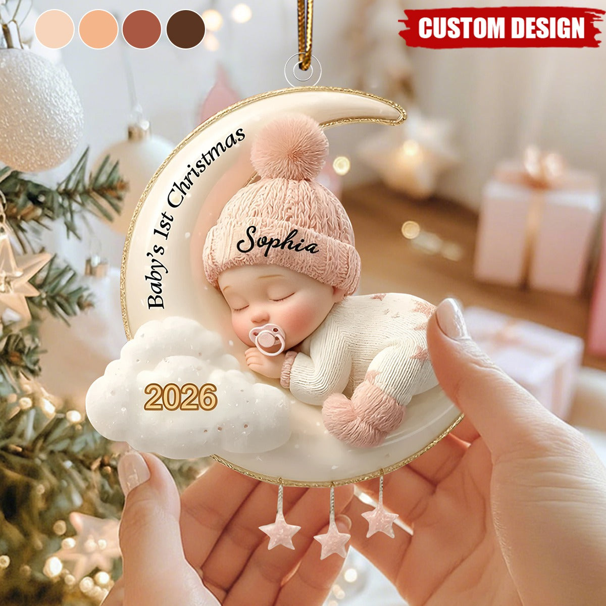 Custom Baby's First Christmas Ornament, Moon Acrylic Keepsake