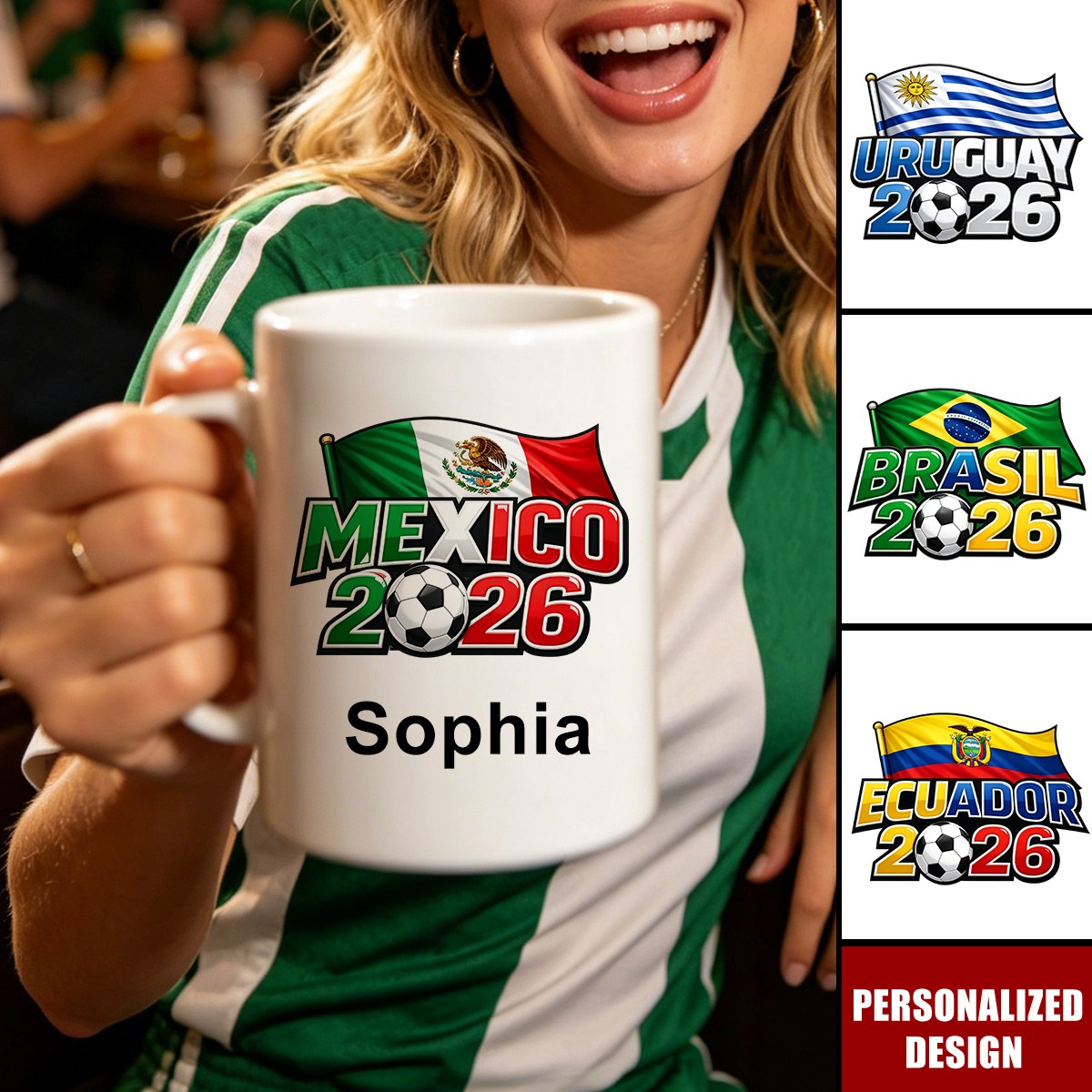 Personalized 2026 World Cup Soccer Country Mug - Custom Name