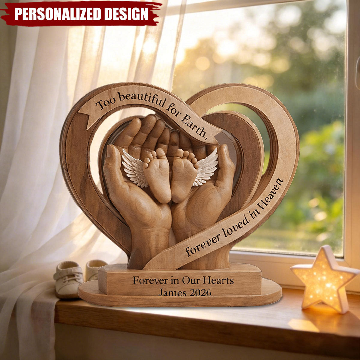 Personalized Baby Memorial Heart Wooden Plaque - Infant Loss Remembrance Keepsake