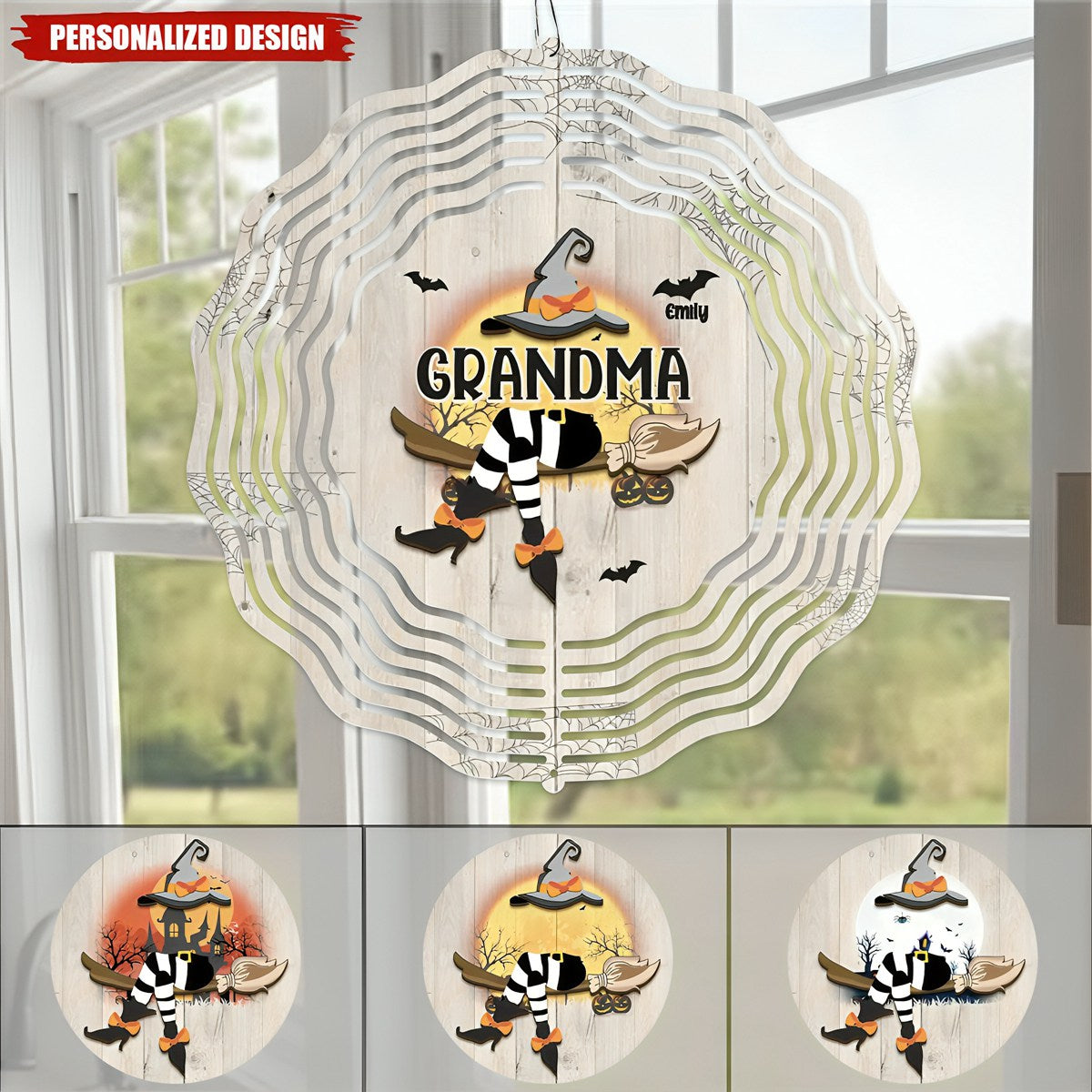 A Candy A Day Keeps The Monsters Away-Family Personalized Custom Wind Spinner-Halloween Gift For Mom,Grandma
