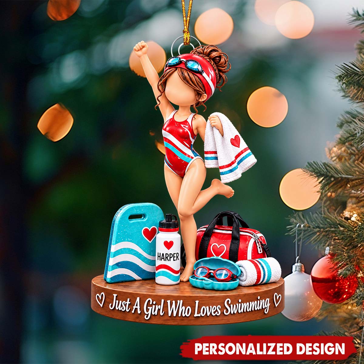 Swimmer Lover Girl Custom Name Acrylic Ornament - Christmas Gift for Swimmers