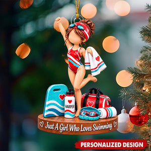 Swimmer Lover Girl Custom Name Acrylic Ornament - Christmas Gift for Swimmers