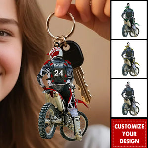 Personalized Motocross Dirt Bike Keychain - Gift for Biker Racer Motocross Racing