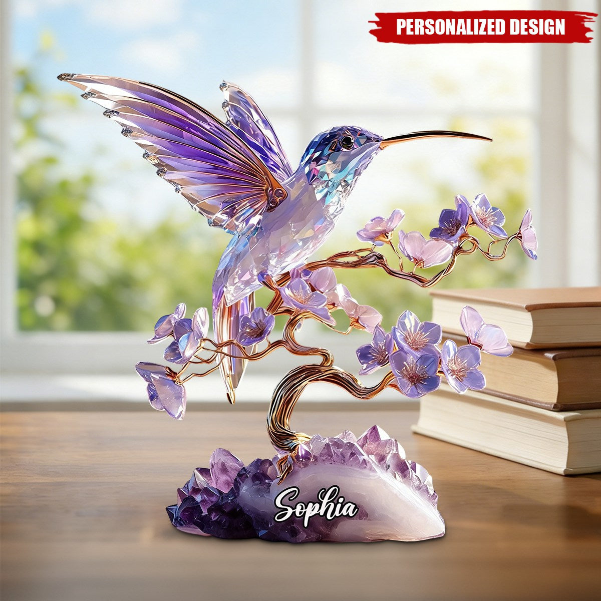 Personalized Amethyst Styled Hummingbird Plaque - Nature Inspired Keepsake Gift