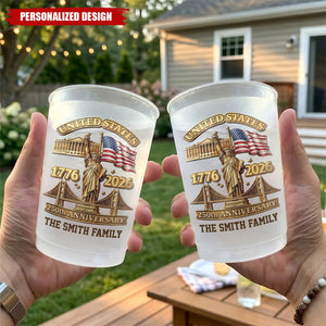Personalized 250th Anniversary USA Cups - Custom Family Name 4th of July Gift