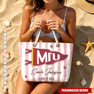 Personalized College Pennant Beach Tote - Custom Name & Class Year