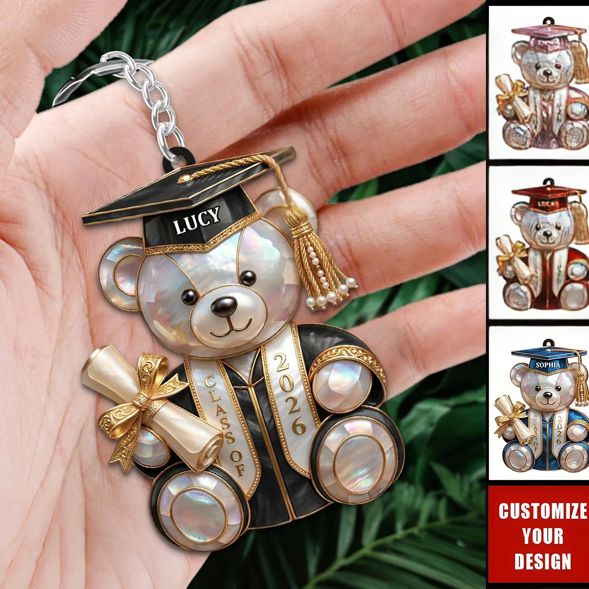 Personalized Class Of Graduation Bear Keychain, Gift For Students