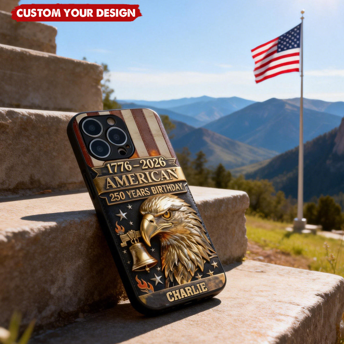 250th Anniversary - Personalized Bald Eagle Leather Phone Case