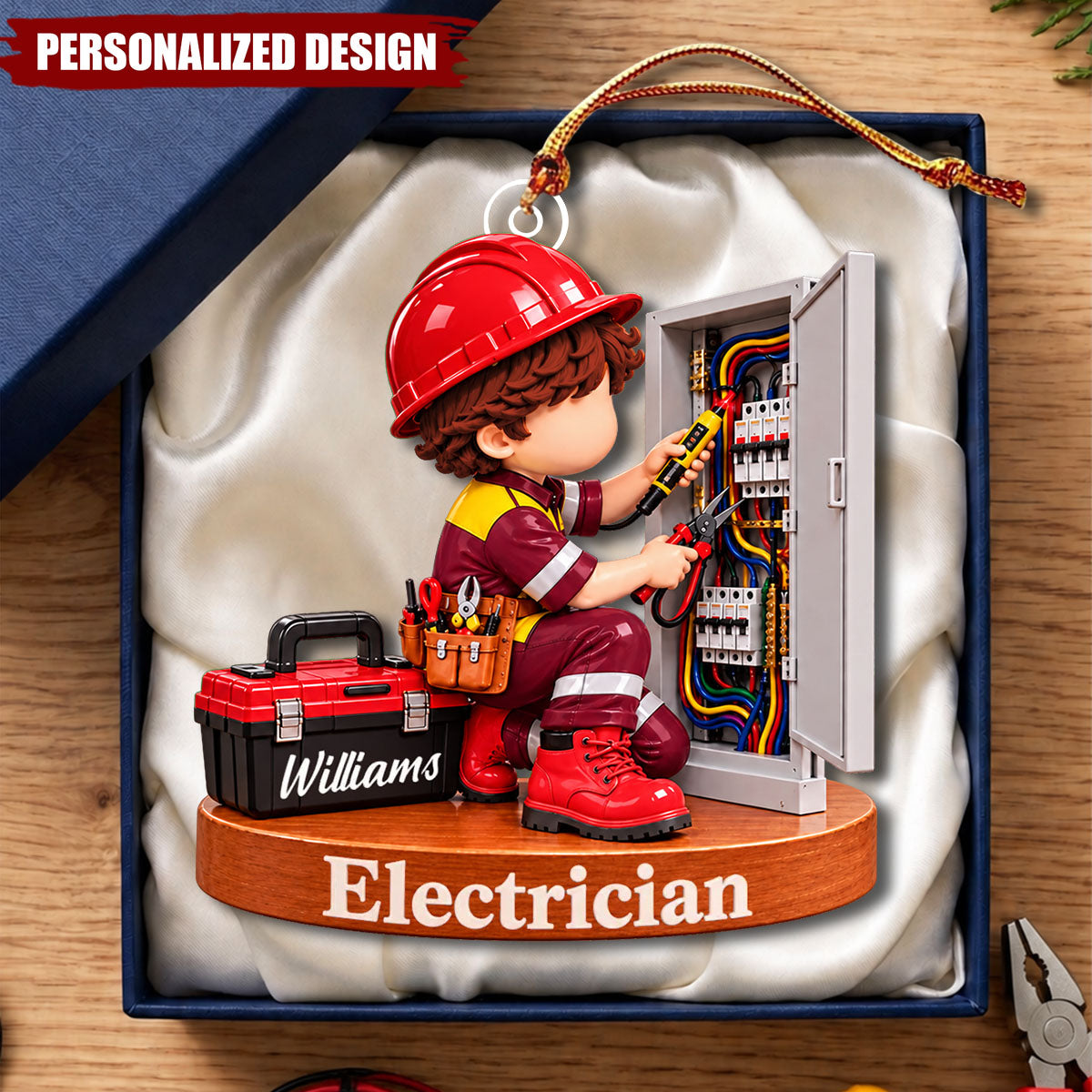 Personalized Electrician Acrylic Christmas Ornament - Custom Name Electrical Worker Gift