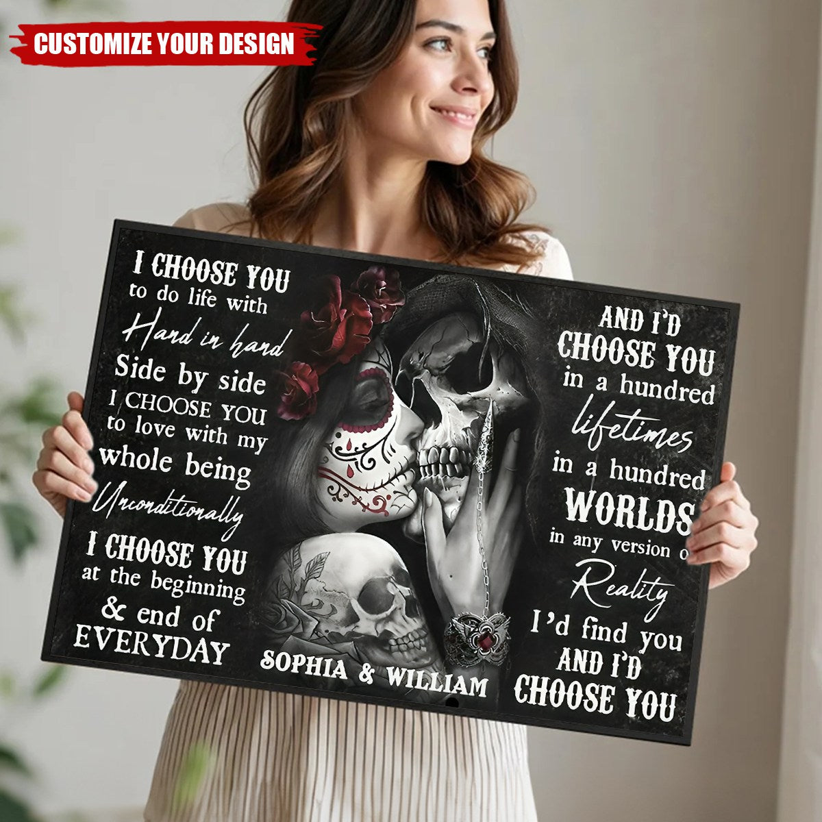 Sugar Skull Poster - Gifts For Couples - Personalized Canvas