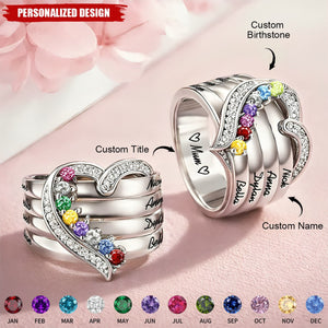 Personalized Heart Birthstone Ring – Gift for Mom, Grandma