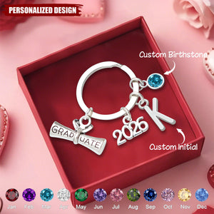 Personalized 2026 Graduation Keychain - Custom Initial & Birthstone Graduate Gift
