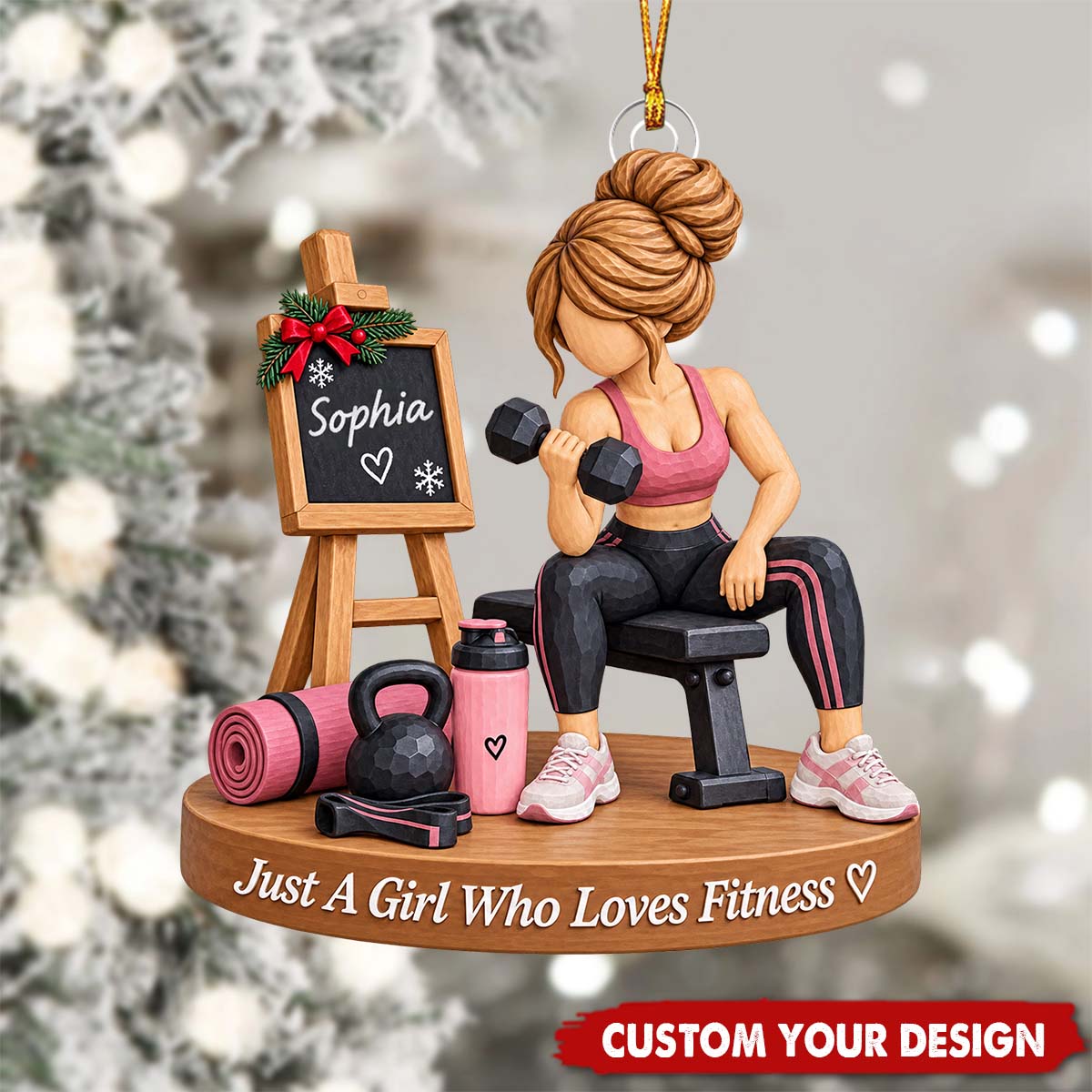 Fitness Themed Custom Name Acrylic Ornament - Gym Lover Christmas Tree Decoration