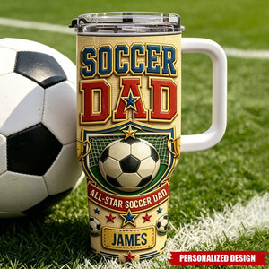 Personalized Soccer Dad 40oz Insulated Handle Tumbler - Custom Name