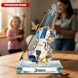 Personalized Crystal-Style Violin Plaque — Custom Name Music Lover Gift